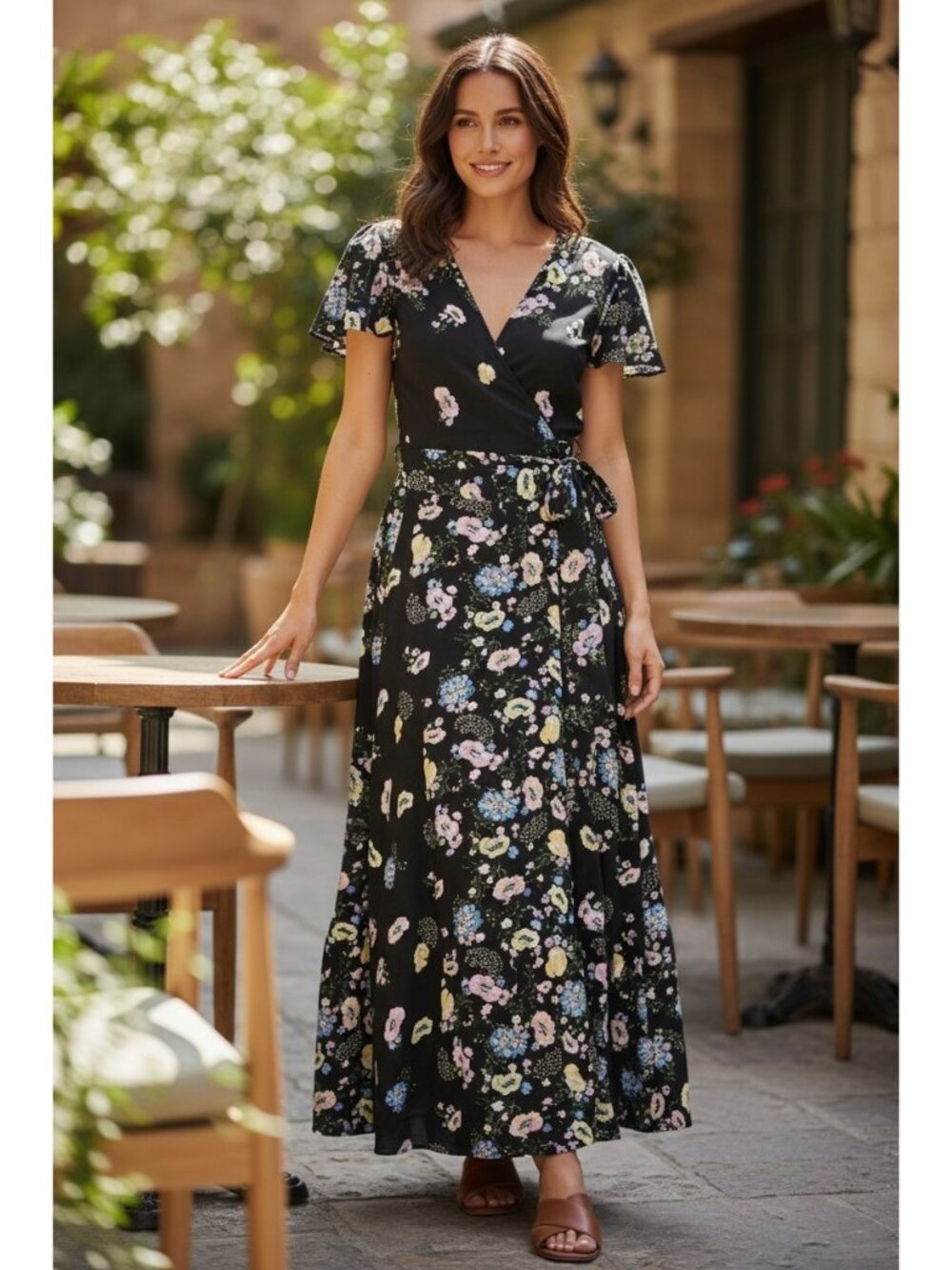 Free People Medium Gorgeous Jess Floral Wrap Maxi Dress Cottagecore Dainty